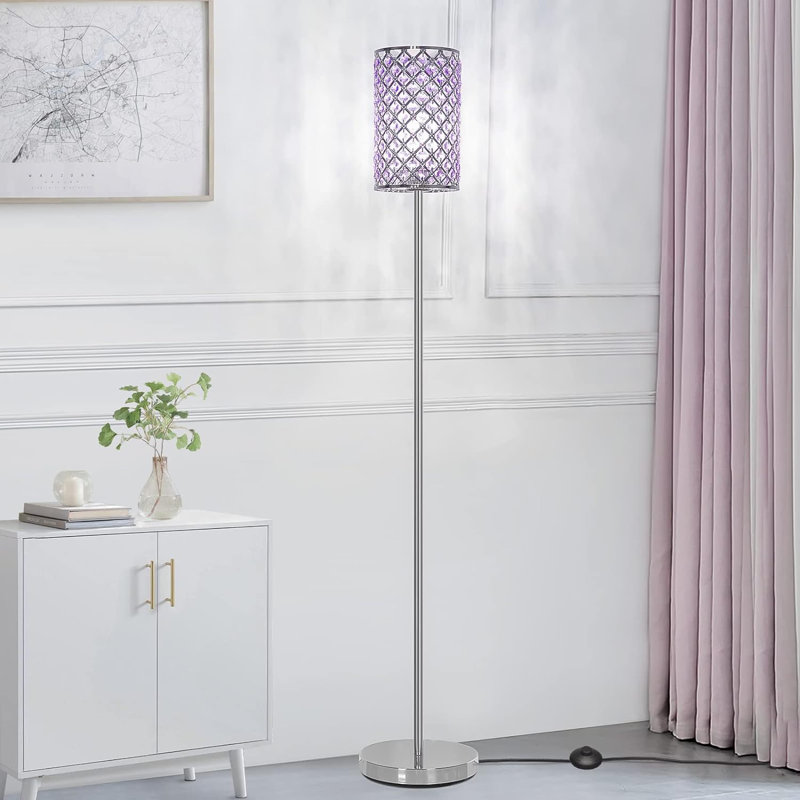 Crystal Floor Lamp For Bedroom Floor Lamp With On Off Foot Switch Elegant Standing Light Tall Pole Lamp For Living Room Dresser Office E26 Base